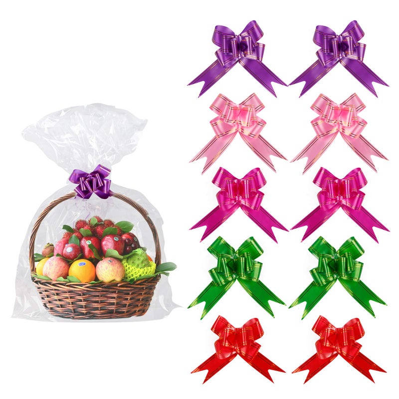 Kolewo4ever 20 Pack 30x44 inches Valentines Basket Bags Pull Bow Set 10 Packaging Bags Valentine Cellophane Wrap 10 Ribbon Bows For Easter - Image 1